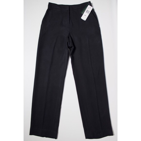 NWT $129 Ralph Lauren 100% Silk Black High Waist Pants Trousers Women Size 2P - Picture 1 of 11